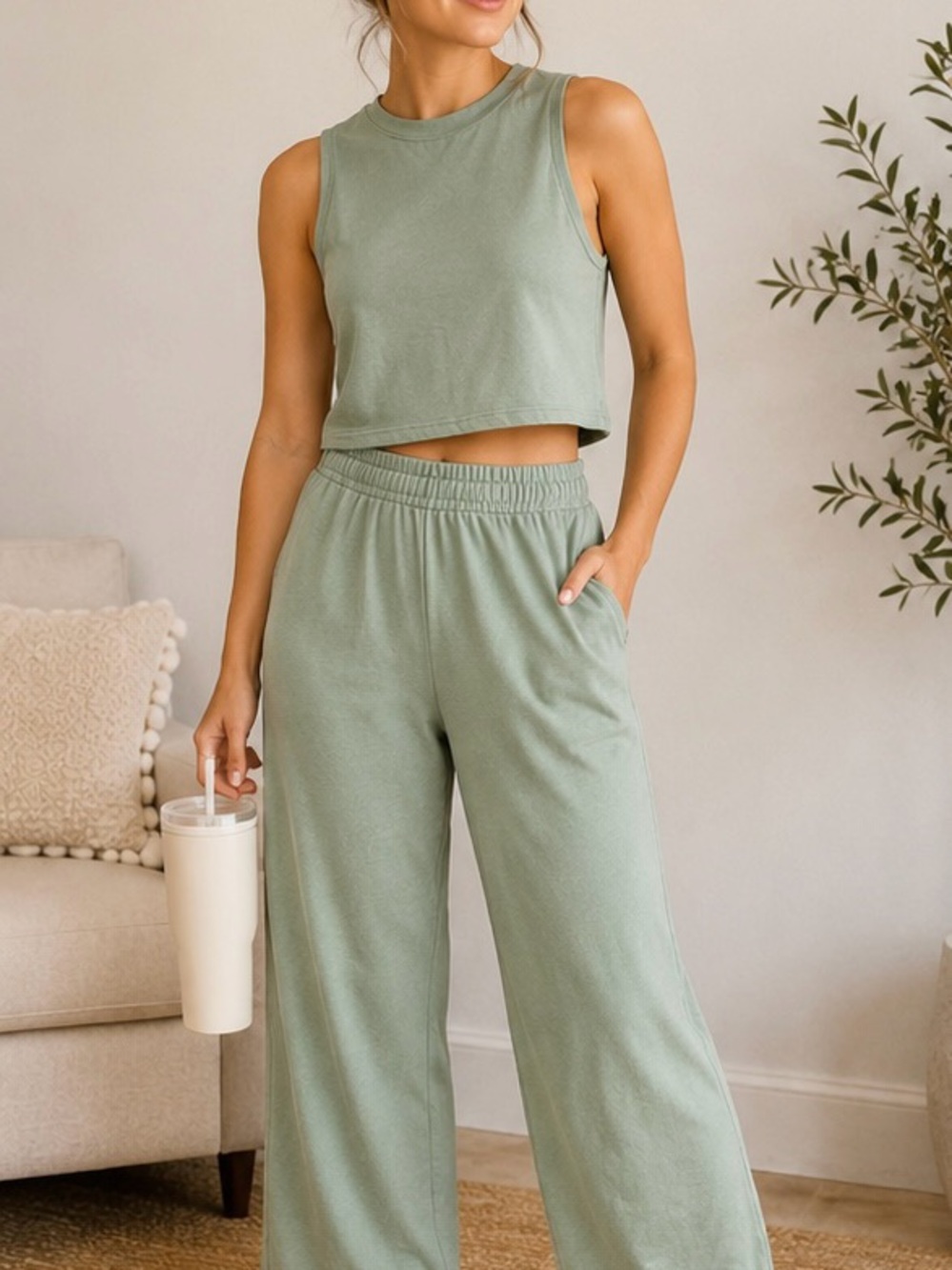 BUCKETLIST Sage Green Wide Leg Pants